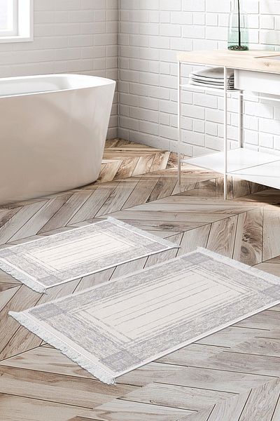 Dekoreko Set covoraș de baie cu bază anti-alunecare Djt 2 piese Star Bumbac cu franjuri Modern M5076 Albastru