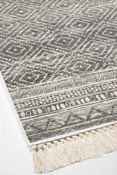 Dekoreko Non-Slip Base Djt 3-Piece Bathroom Mat Set Star Cotton Mixed Round Scandinavian F5087 Gray