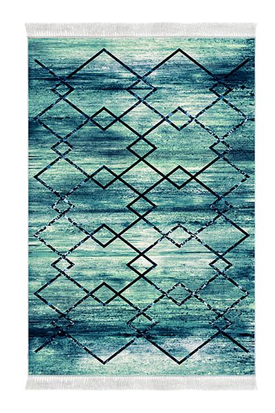Dekoreko Set covoraș de baie cu bază anti-alunecare Djt 2 piese Trend Fringe Modern M5006 Albastru