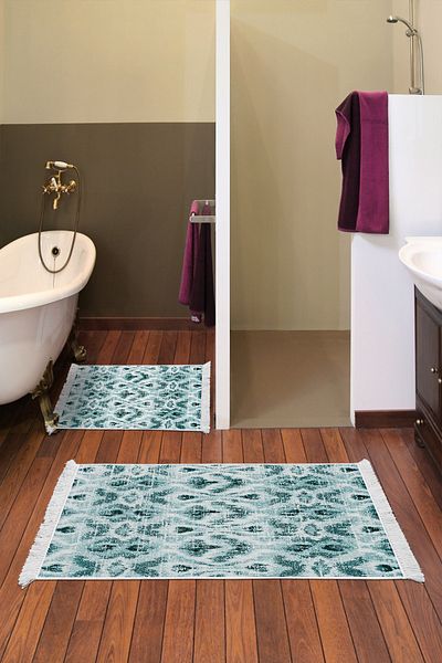 Dekoreko Set covoraș de baie cu bază anti-alunecare Djt 2 piese Trend Fringe Scandinavian F5136 Turcoaz