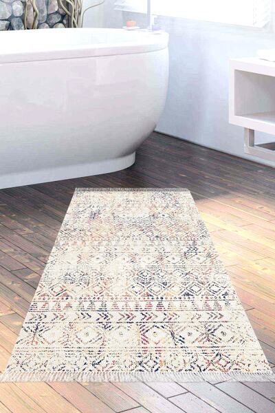 Dekoreko Kaymaz Taban Djt Banyo Halısı Trend Saçaklı Iskandinav F5139 Bej