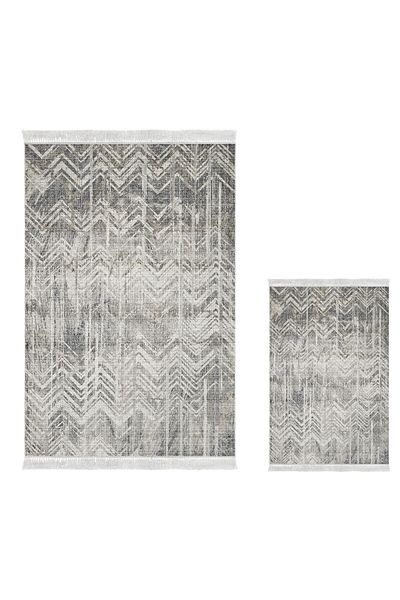 Dekoreko Non-Slip Base Djt 3-Piece Bathroom Mat Set Trend Mixed Round Scandinavian F5083 Gray