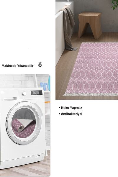 Dekoreko Kaymaz Taban Djt Banyo Halısı Trend Saçaklı Iskandinav F5084 Gül Kurusu