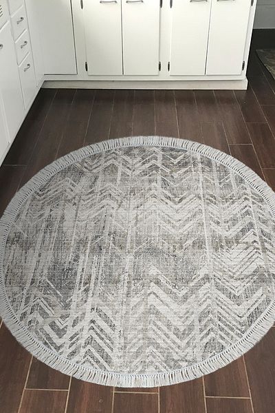 Dekoreko Gray Round Scandinavian F5083 - Fringed Kitchen Rug, Non-Slip Base Djt