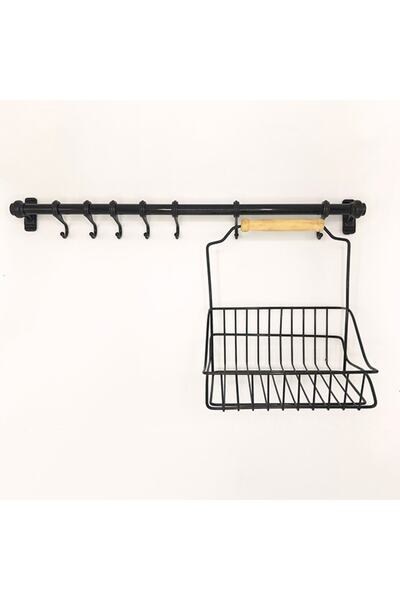 ModernAVM سلة ريترو من الحديد المطاوع + 6 خطافات معدنية باللون الأسود