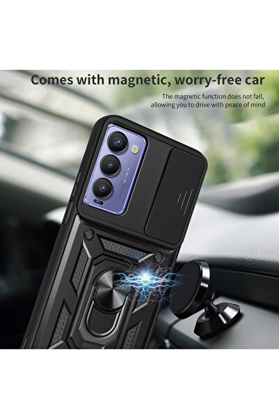 Fibaks Tecno Camon 18 Case with Camera Protection with Sliding Ring Armor Military Tank Protective Cover