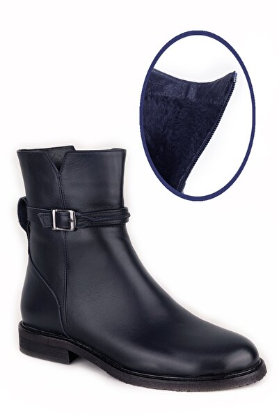 Elile Shoes Lacivert Hakiki Deri Büyük Numara Kadın Uzun Bot