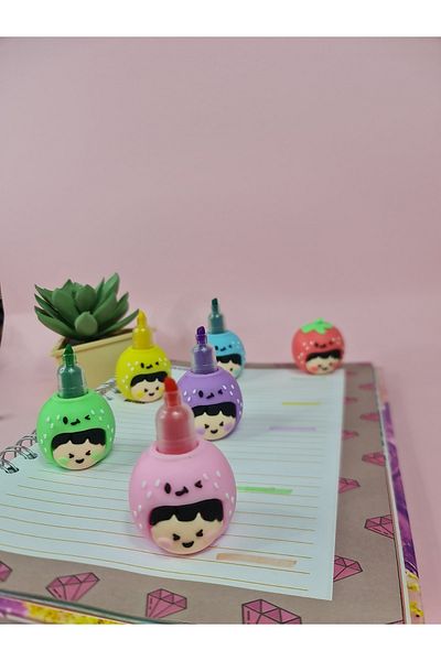 Adil Baba Cute Strawberry Design Pastel Felt Tip Pen Set 5 Colors