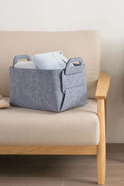 Paris Home Gray Felt Basket, Felt Organizer, Felt Multi-Purpose Organizer Basket