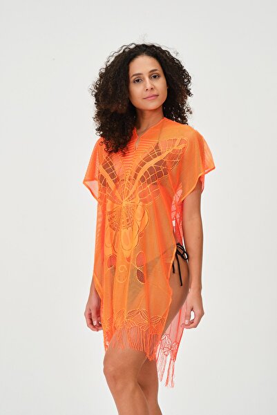 myfirstsea Pareo Lacy Butterfly Pattern And Plain Tassel Pareo Orange Color Pareo For Beach And Pool