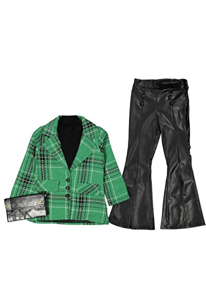 NMG KİDS Devojčica 6/12 godina Karirano jakna Koža pantalona Torba komada 3 k...