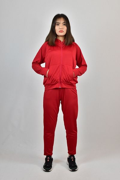 FİHA /Yaba-8506 Women's Akat Top Stand Collar Straight Leg Tracksuit Set Red