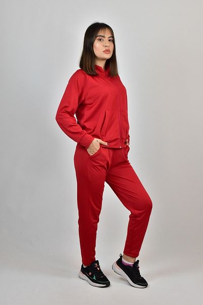 FİHA /Yaba-8506 Women's Akat Top Stand Collar Straight Leg Tracksuit Set Red