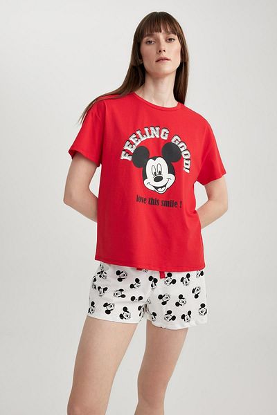DeFacto Fall In Love Disney Mickey & Minnie Mouse 2-Piece Pajama Set with Short Sleeve Shorts