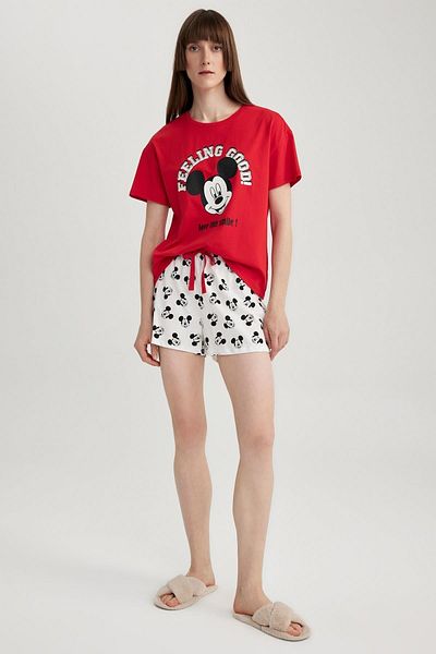 DeFacto Fall In Love Disney Mickey & Minnie Mouse 2-Piece Pajama Set with Short Sleeve Shorts