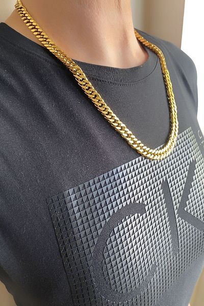 axexuar Gold Yellow Stainless 316l Steel Women Men Thick Flat Knitted Model Chain Necklace 10 Mm 58 Cm