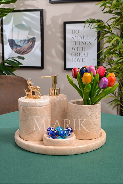 MIARIK DESIGN & DEKORASYON Dekoratif Mermer 5 Li Geyik Detaylı Banyo Seti Takımı