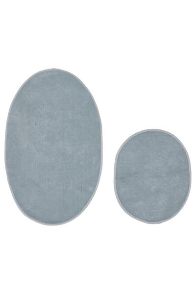 Dekoreko Cotton 2-Piece Toilet Set Bathroom Mat Oval Gray