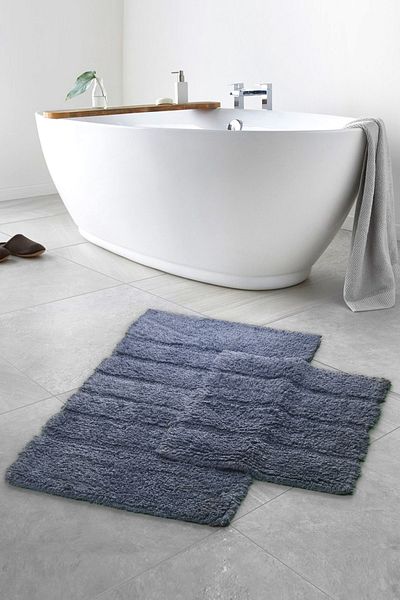 Dekoreko Milano Hand Tufting & Cotton Bathroom Σετ Τουαλέτας 2 τεμαχίων Ασημί