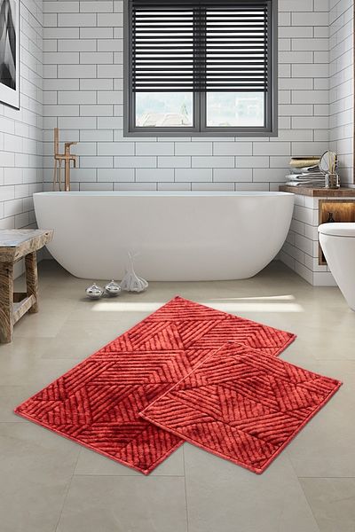 Dekoreko Pyramid Cotton 2-Piece Toilet Set Bath Mat Antique Claret Red