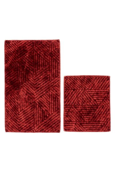 Dekoreko Pyramid Cotton 2-Piece Toilet Set Bath Mat Antique Claret Red