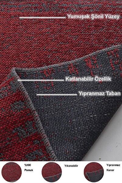 Dekoreko Paris Chenille Woven 2-Piece Toilet Set Bath Mat Antique Red