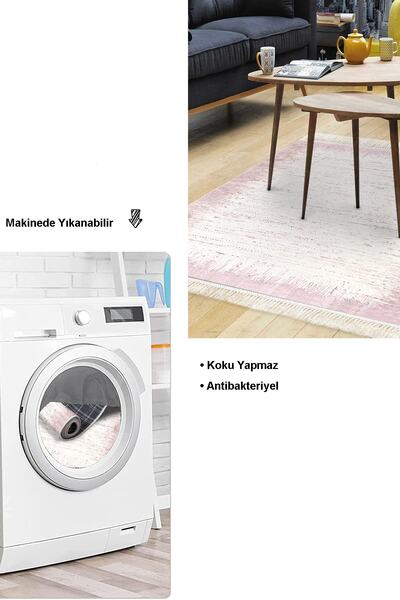 Dekoreko Kaymaz Taban Djt Salon Halısı Star Pamuk Saçaklı Modern 1342 Pudra