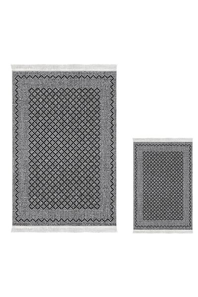 Dekoreko Non-Slip Base Djt 3-Piece Bathroom Mat Set Trend Mixed Oval Modern M5001 Gray