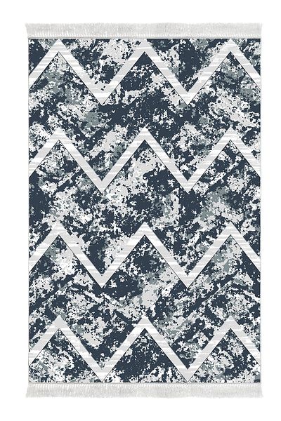 Dekoreko Set covoraș de baie cu bază anti-alunecare Djt 2 piese Trend Fringe Scandinavian F5128 Blue