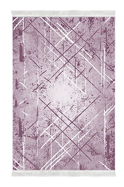 Dekoreko Non-Slip Base Djt 2 Piece Bathroom Mat Set Star Leather Fringed Modern M5003 Purple