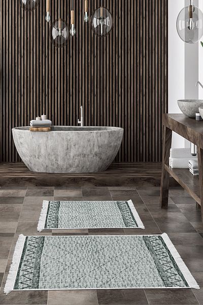 Dekoreko Set covoraș de baie cu bază anti-alunecare Djt 2 piese Trend Fringe Scandinavian F5081 Turcoaz
