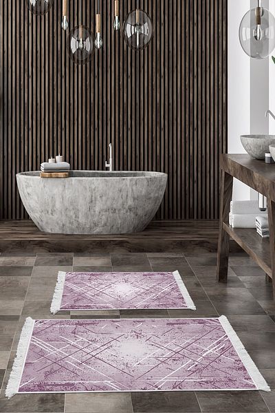 Dekoreko Non-Slip Base Djt 2-Piece Bathroom Mat Set Trend Fringed Modern M5003 Purple