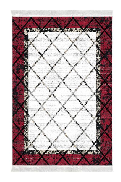 Dekoreko Non-Slip Base Djt 2 Piece Bathroom Mat Set Trend Fringed Modern M5129 Claret Red
