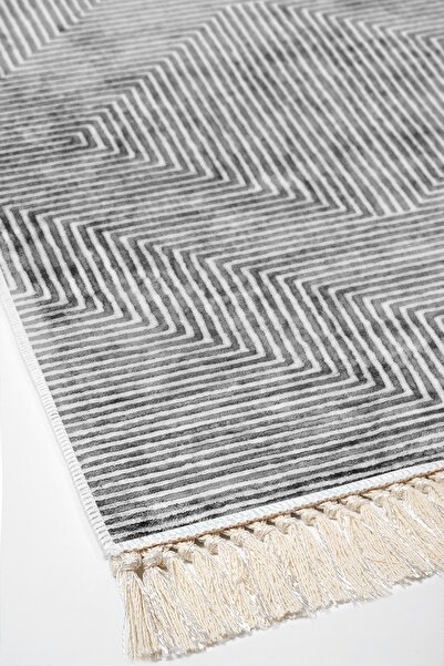 Dekoreko Non-Slip Base Djt 2-Piece Bath Mat Set Star Cotton Fringed Modern Mu134 Gray