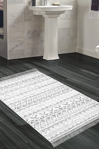 Dekoreko Kaymaz Taban Djt Banyo Halısı Trend Saçaklı Iskandinav F5078 Gri