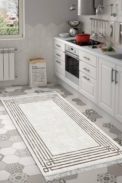 Genel Markalar Kaymaz Taban Djt Mutfak Halısı Yıldız Deri Saçaklı Modern M514...