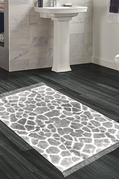Dekoreko Kaymaz Taban Djt Banyo Halısı Yıldız Deri Saçaklı Modern 1910 Gri