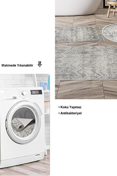 Dekoreko Non-Slip Base Djt 3-Piece Bathroom Mat Set Trend Mixed Round Scandinavian F5083 Gray