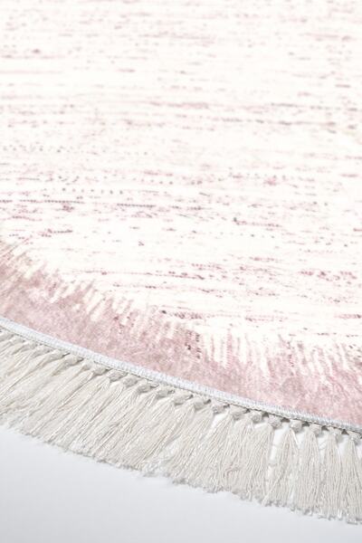 Dekoreko Kaymaz Taban Djt Mutfak Halısı Star Pamuk Saçaklı Yuvarlak Modern 1342 Pudra