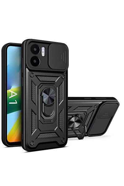 Fibaks Xiaomi Redmi A1 Kılıf Kamera Korumalı Sürgülü Yüzüklü Armor Military Tank Koruyucu Kapak