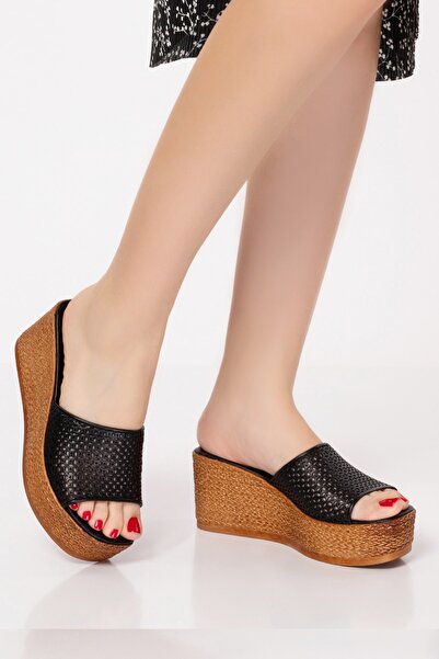 Elile Shoes Γυναικείες παντόφλες από γνήσιο μαύρο δέρμα