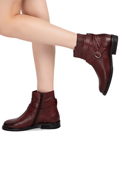 Elile Shoes Bordo Hakiki Deri Büyük Numara Kadın Bot