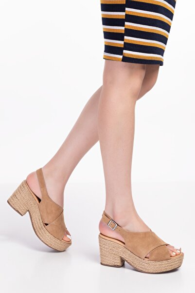 Elile Shoes Cappucino Hakiki Süet Deri Büyük&küçük Numara Kadın Sandalet
