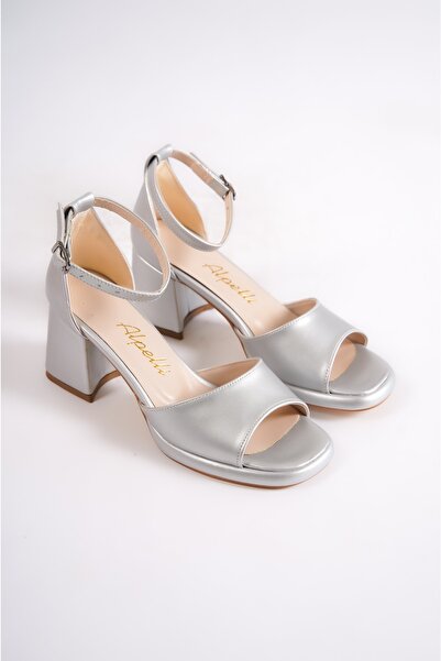 ALPELLİByAlp Kadın Gümüş Kısa Platform Topuklu Ayakkabı