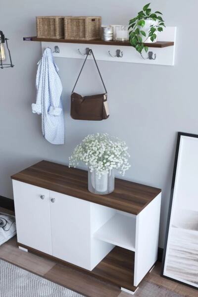 Genel Markalar Vestiyer Ayakkabılık Portmanto Ve Duvar Askısı - Ceviz / Beyaz