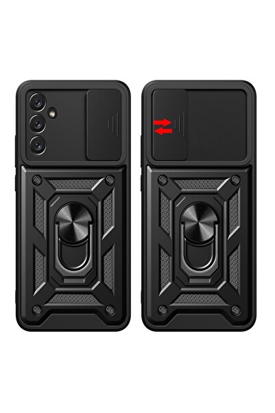 Fibaks Samsung Galaxy A14 Kılıf Kamera Korumalı Sürgülü Yüzüklü Armor Military Tank Koruyucu Kapak
