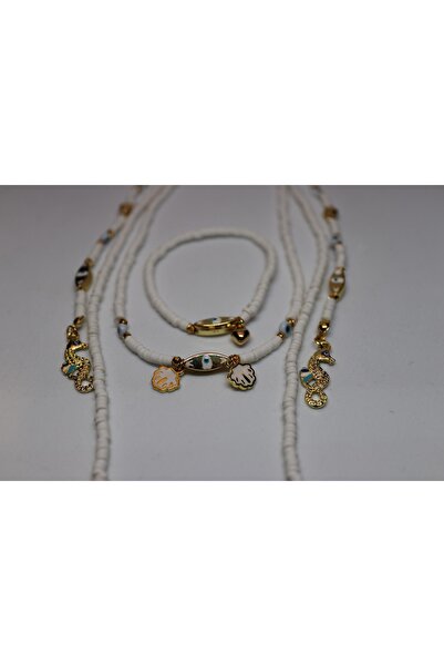 CHIC الذهب حصان البحر المتدلي الأبيض فيمو حبة النظارات سلسلة قلادة سوار