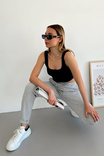 LACHT Pantaloni de bază din lycra cu două picioare de lux tricotati din oțel gri