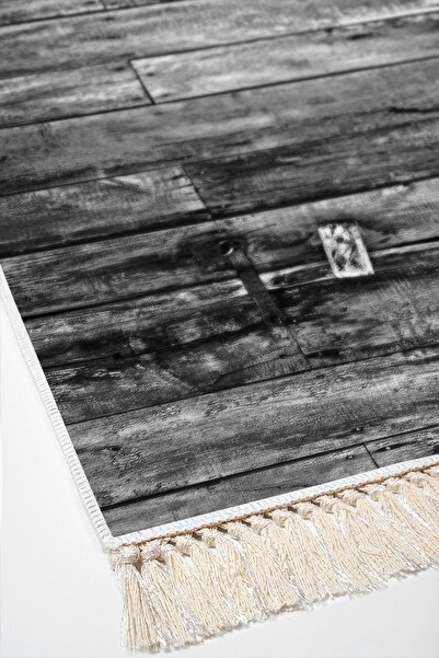 Dekoreko Non-Slip Base Djt 2 Piece Bath Mat Set Star Cotton Fringed Modern Mu136 Gray