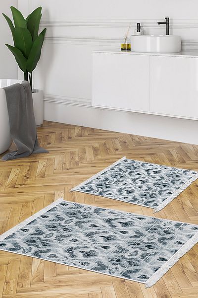 Dekoreko Set covoraș de baie cu bază anti-alunecare Djt 2 piese Trend Fringe Scandinavian F5136 Albastru